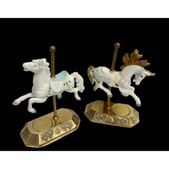 Vintage Westminster Carousel Horse Figurines Set Of 2 Gold Base Porcelain Collec - Picture 5 of 9